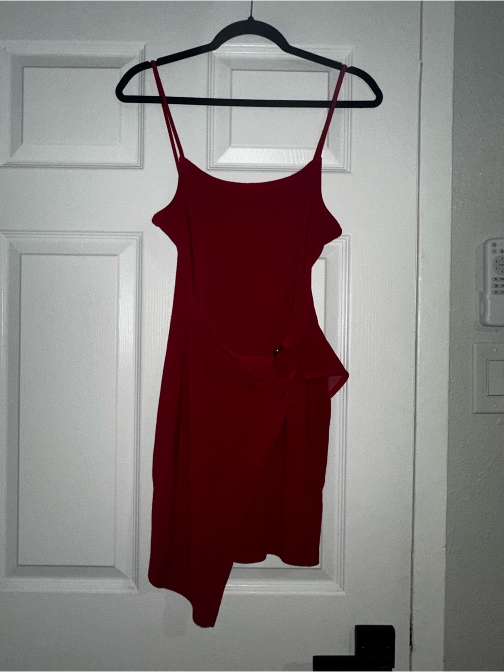 Privacy Please Crimson Asymmetrical Slip Dress with Side Drape